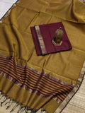 Indiehaat | Maheshwari Silk Zari Border Suit Red & Yellow