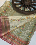 Indiehaat | Banarasi Tissue Silk Beige Embroidered Saree