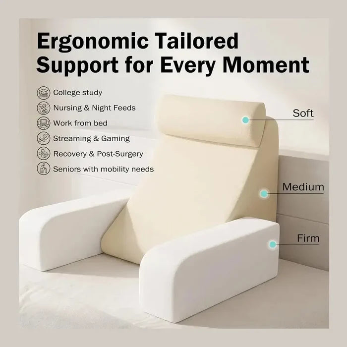 Reading pillow with armrests designed for ergonomic support.
