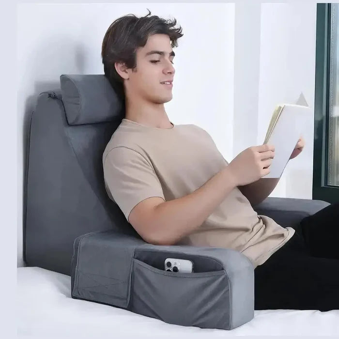 Reading Pillow with Armrests & Pockets – 45° Back Support Pillow for Bed – Pillows & Cushions