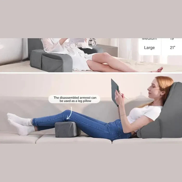 Reading Pillow with Armrests & Pockets – 45° Back Support Pillow for Bed – Pillows & Cushions