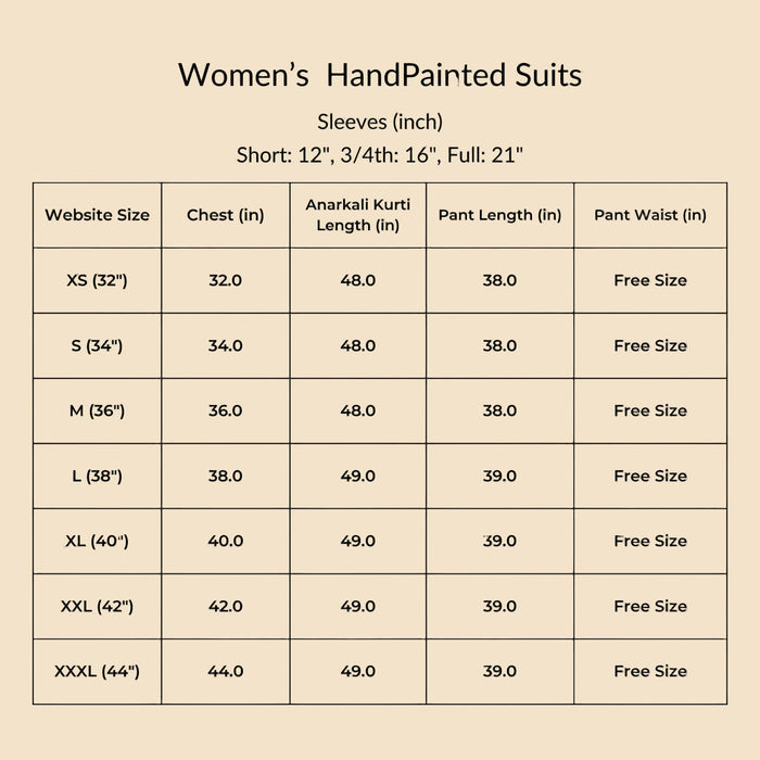 Size Chart for Organza Suit - IndieHaat