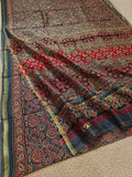 Indiehaat | Ajrakh Printed Chanderi Silk Saree Blue | Serenity in Silk