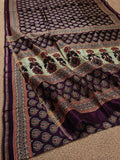 Indiehaat | Ajrakh Printed Chanderi Silk Saree Purple | Serenity in Silk