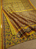 Indiehaat | Ajrakh Printed Chanderi Silk Saree Yellow | Serenity in Silk