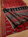 Indiehaat | Ajrakh Printed Chanderi Silk Saree Red | Serenity in Silk