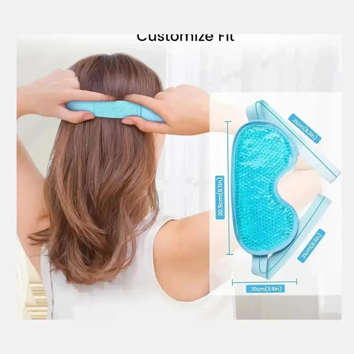Reusable gel bead eye mask for puffy eyes with adjustable straps for a customize fit.