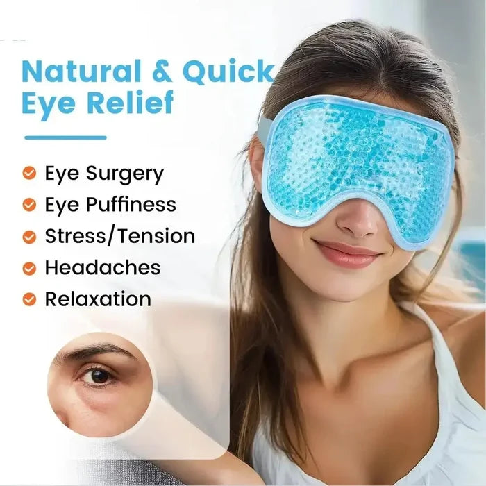 Reusable gel bead eye mask for puffy eyes providing comfort and relaxation.