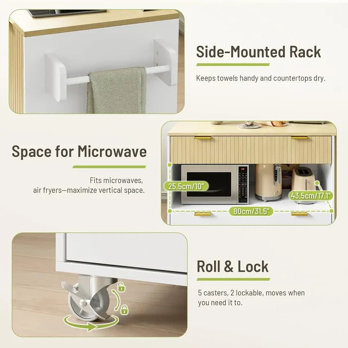 Rolling Kitchen Island dimensions and measurements diagram