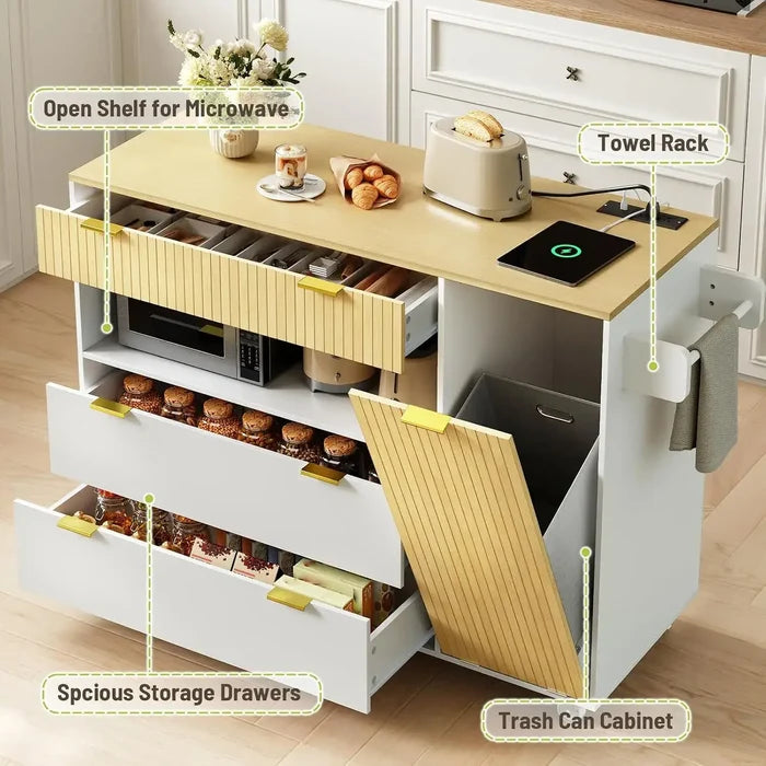 Rolling Kitchen Island shelving unit organized with jars and cookbooks
