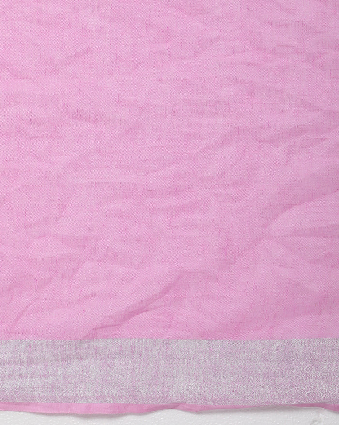 Rosy Handwoven Pure Linen Pink Saree