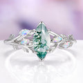 Moss Agate & Fire Opal Fairy Leaf Ring