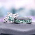 Princess Cut Moss Agate Engagement Ring Set in 14K White Gold by Aquamarise Gold, showcasing a unique moss agate center with diamond accents, perfect for nature-inspired engagement rings.