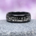 Rutilated Quartz Couples Ring Set featuring a polished black tungsten carbide band with intricate rutilated quartz inlay, crafted by Aquamarise for Matching Couples' Rings and Best Selling Jewelry collections.