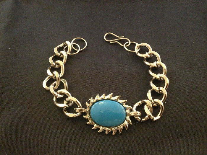 SALMAN KHAN Movie KICK Style Stunning Steel Curb ChainTurquoise Bracelet X-MAS