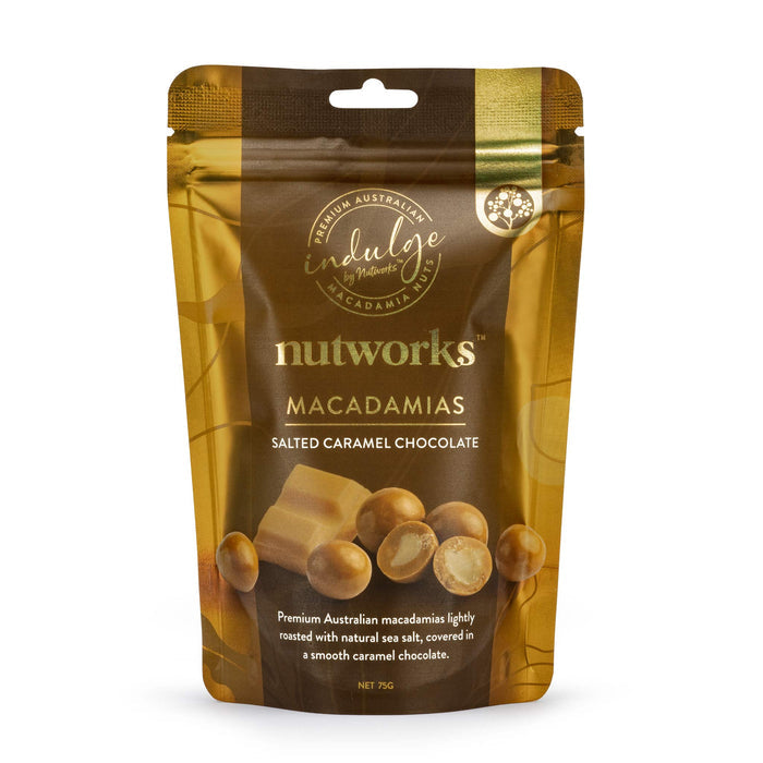 75g Nutworks Salted Caramel Chocolate Coated Macadamia Nuts Premium Packaging Bag