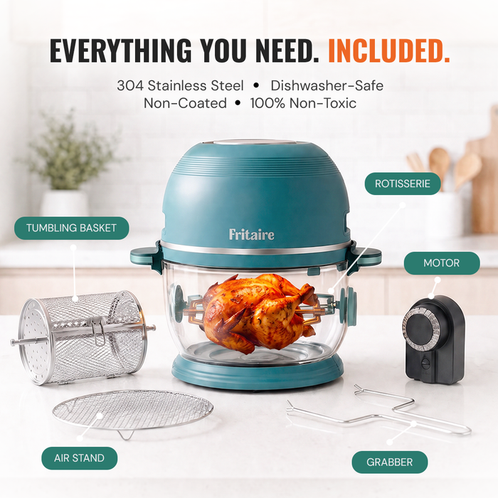 Self-cleaning air fryer features 304 stainless steel, dishwasher-safe, non-toxic materials for easy cooking and cleaning.