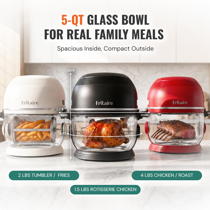 5-qt glass bowl self-cleaning air fryer for versatile family meals with easy cleaning features.