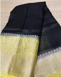 Silk Linen Banarasi Brocade Weaving Handloom Black Saree with Blouse-Indiehaat