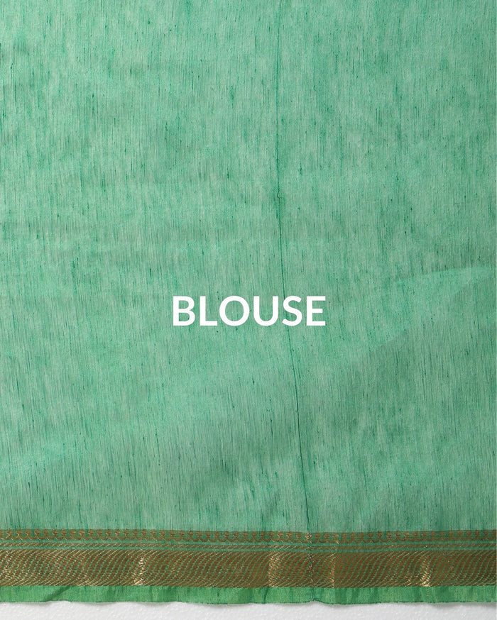 Indiehaat | Silk Linen Embroidered Green Saree