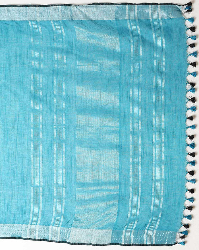 Buy Serene Slub Linen Blue Saree Online | Hand Dyed