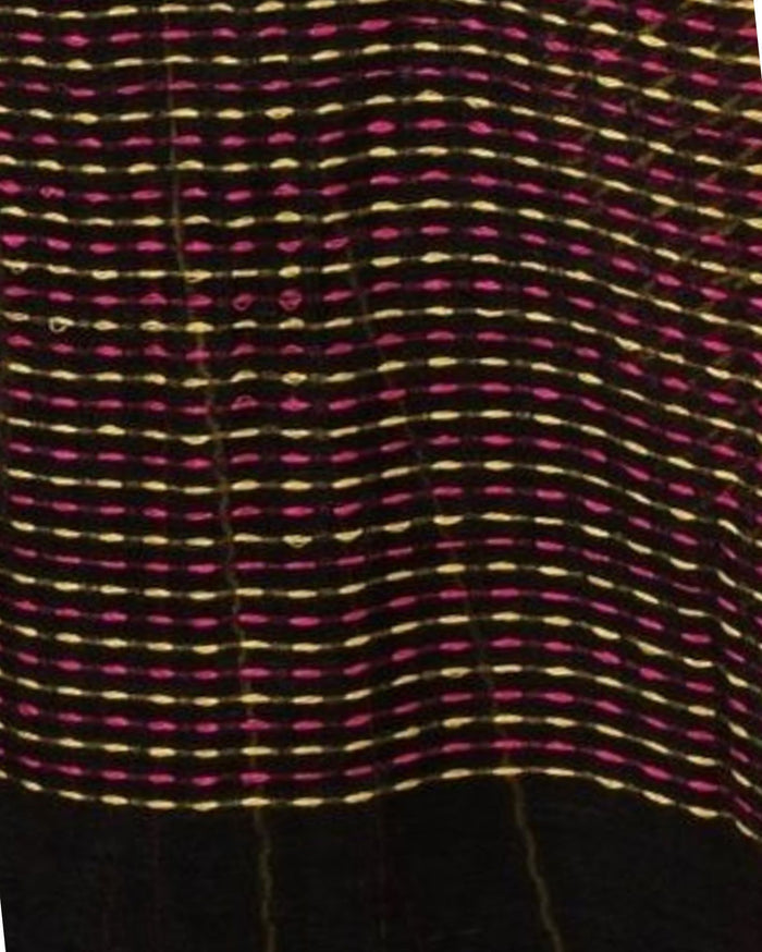 Shining Pure Linen Kantha Work Saree Black