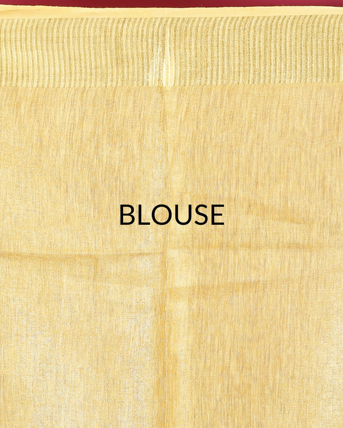 Indiehaat | Tissue Linen Embroidered Yellow Saree