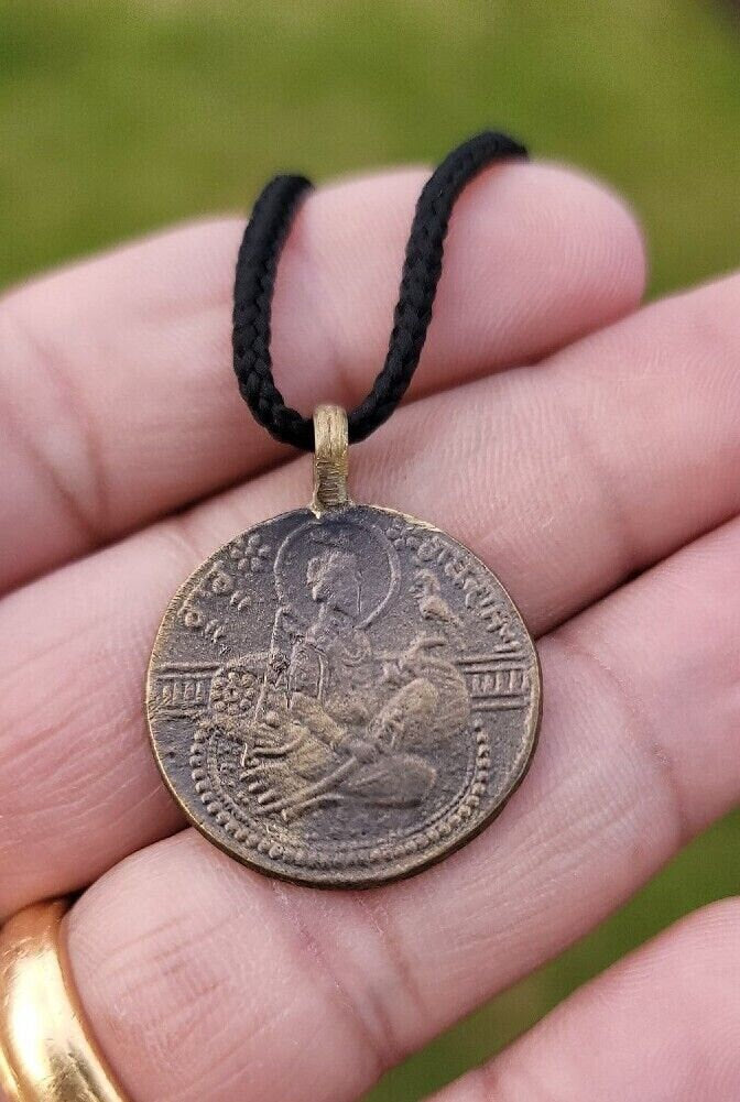 Sikh Guru Gobind Singh Antique Coin pendant Mool Mantar Locket black thread pp14