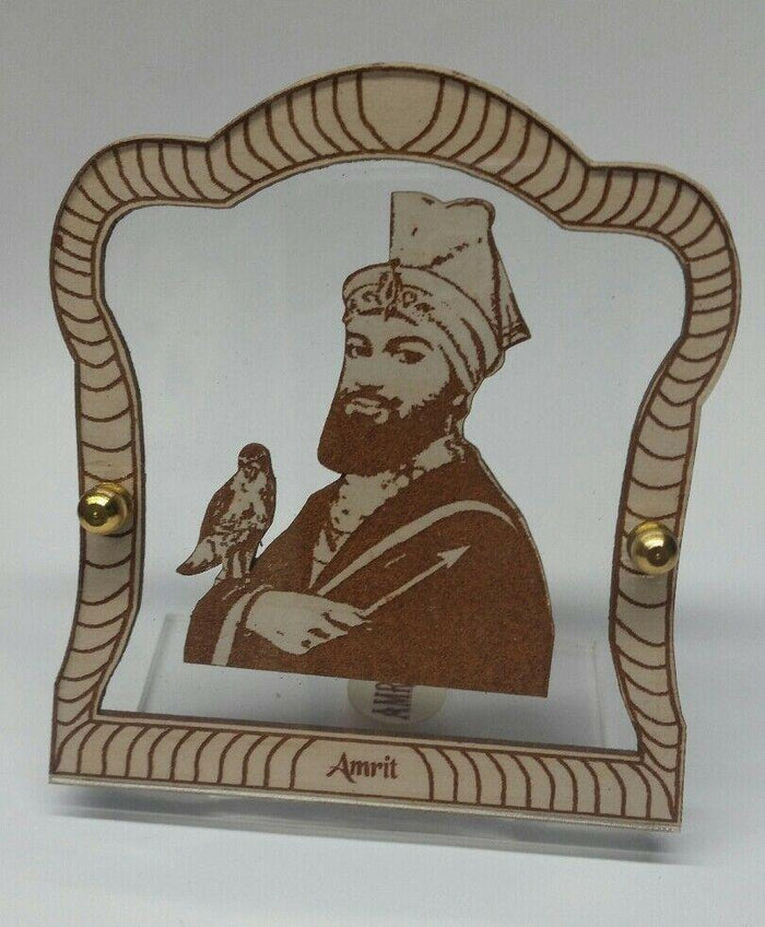 Sikh Guru Gobind singh Wood Carved Photo Car Dashboard Desktop Stand Mantle item