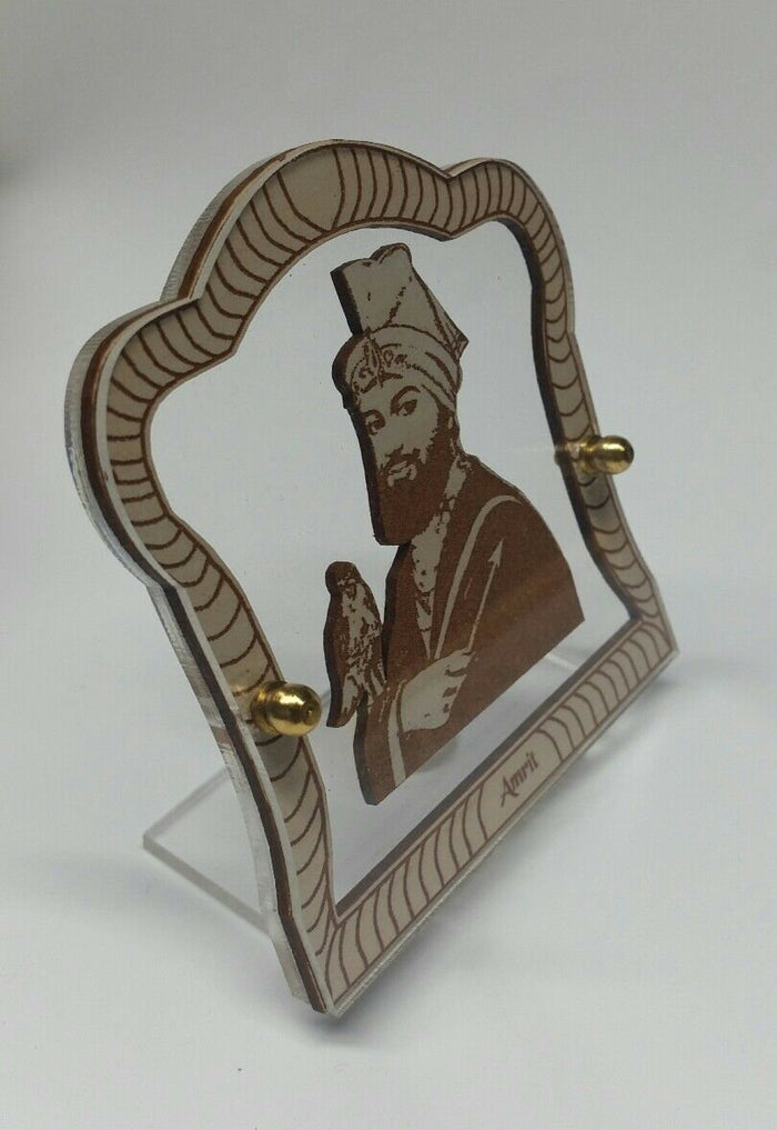 Sikh Guru Gobind singh Wood Carved Photo Car Dashboard Desktop Stand Mantle item