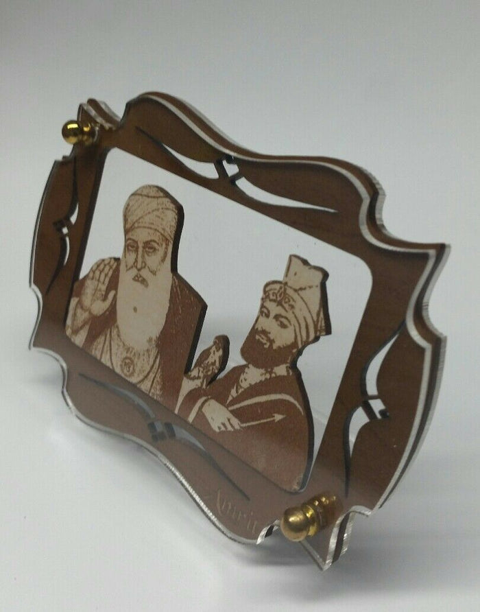 Sikh Guru Nanak Ji Gobind Singh Wood Carved Photo Portrait Sikh Desktop Stand F4