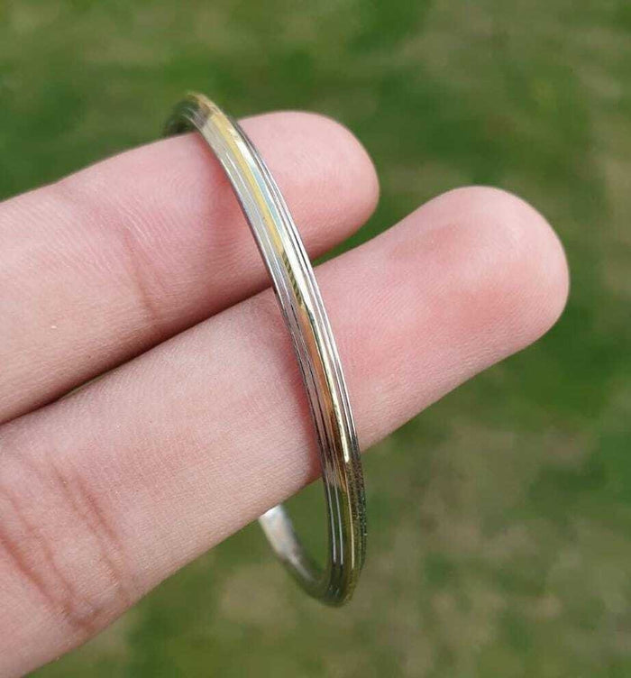 Sikh Kids Kara Stainless Steel Kada with Brass Edge Line Bracelet Unisex Bangle Y4R