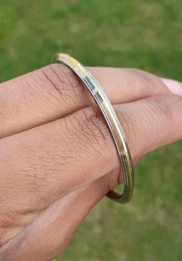 Sikh Kids Kara Stainless Steel Kada with Brass Edge Line Bracelet Unisex Bangle Y4R