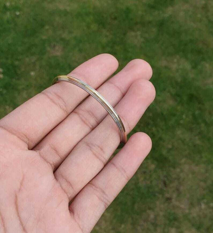 Sikh Kids Kara Stainless Steel Kada with Brass Edge Line Bracelet Unisex Bangle Y4R