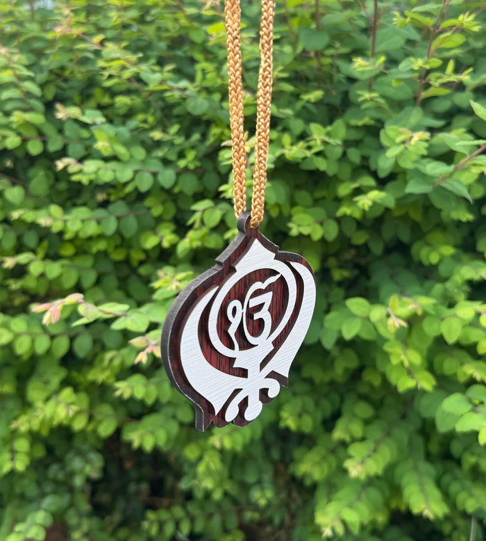 Sikh Wooden Hanger Ik Onkar Khanda Design Car Rear View Mirror Pendant ZZ21 NEW