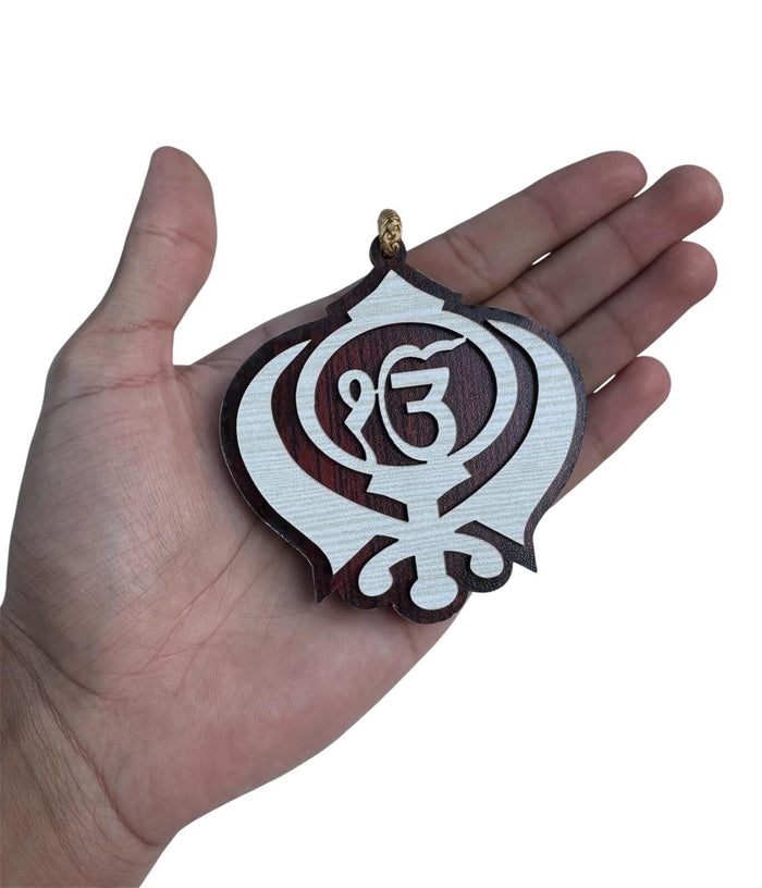 Sikh Wooden Hanger Ik Onkar Khanda Design Car Rear View Mirror Pendant ZZ21 NEW