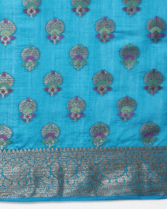 Shop Online Banarasi Muga Tussar Silk Saree in Pacific Blue