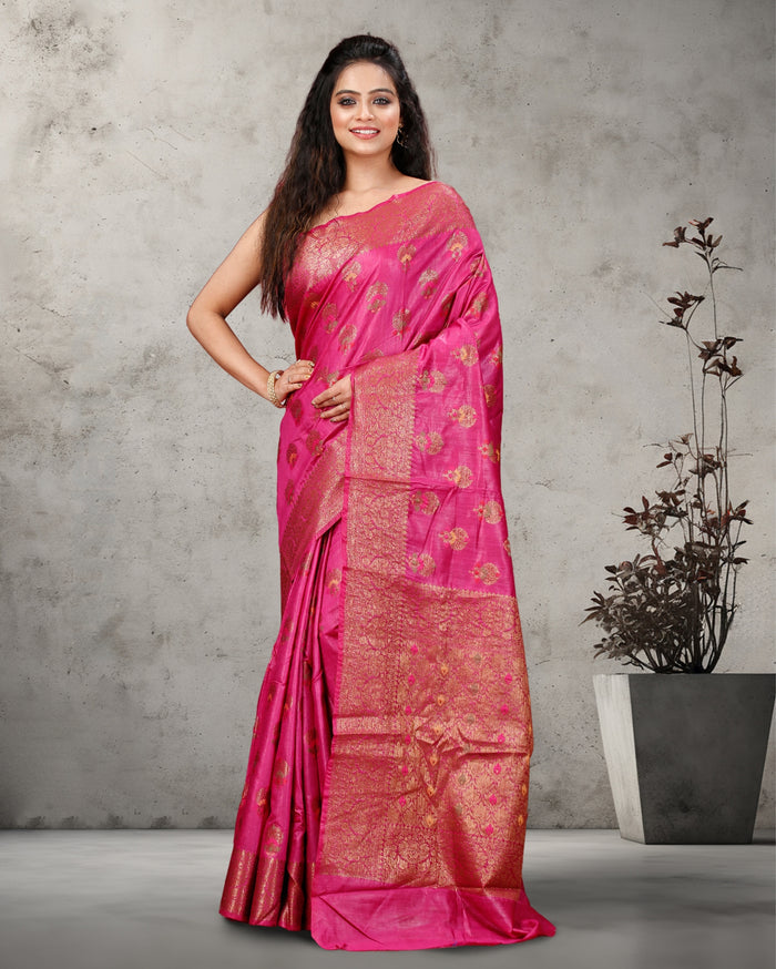 Buy Silkmark Banarasi Muga Tussar Pink Saree Online