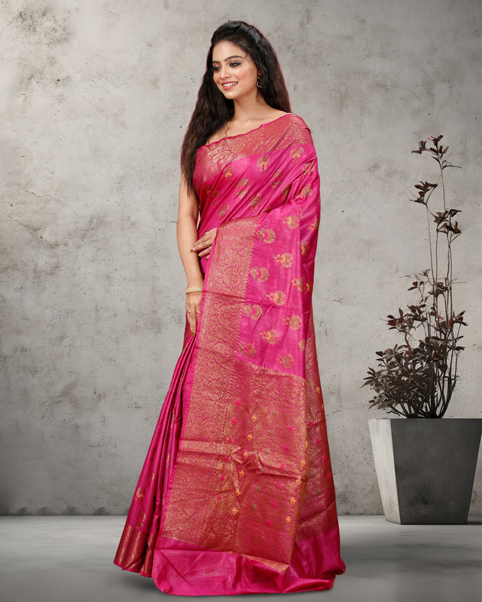 Buy Silkmark Banarasi Muga Tussar Pink Saree Online