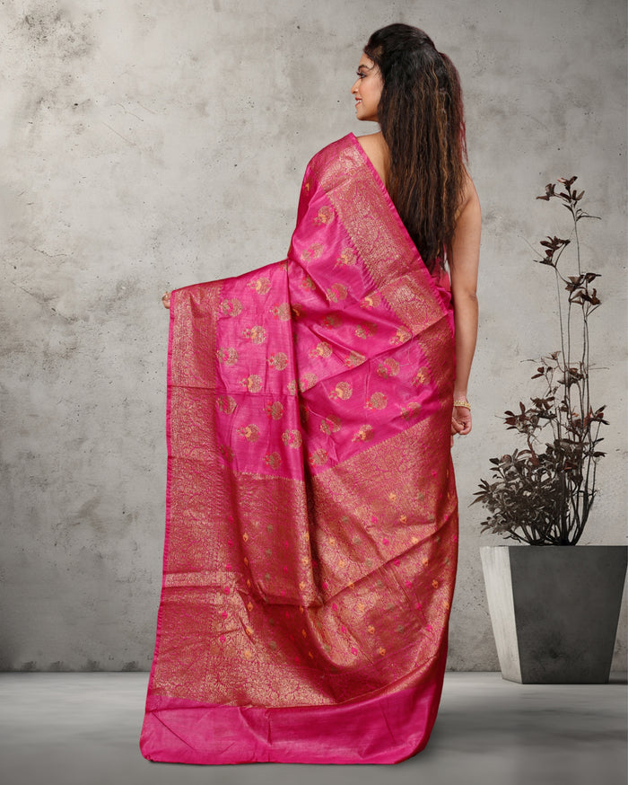 Buy Silkmark Banarasi Muga Tussar Pink Saree Online
