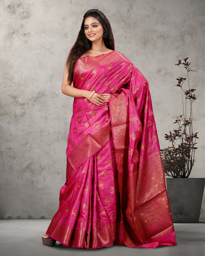 Buy Silkmark Banarasi Muga Tussar Pink Saree Online