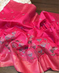 Silkmark Certified Pure Tussar Lucid Embroidered Pink Saree