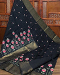 Silkmark Certified Pure Tussar Quaint Embroidered Black Saree