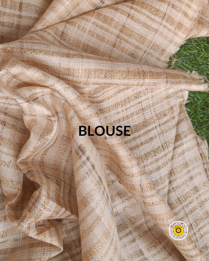Pure Ghicha Tussar Silk Biege Saree with Running Blouse SilkMark Certified-Indiehaat