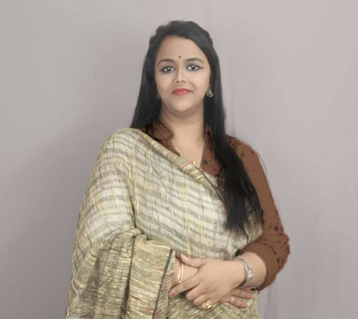 Pure Ghicha Tussar Silk Green Saree with Running Blouse SilkMark Certified-Indiehaat