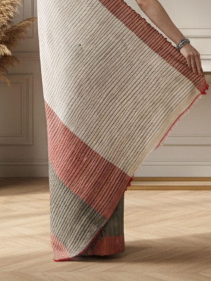 Silkmark Evocative Ghicha Tussar Silk Beige Saree