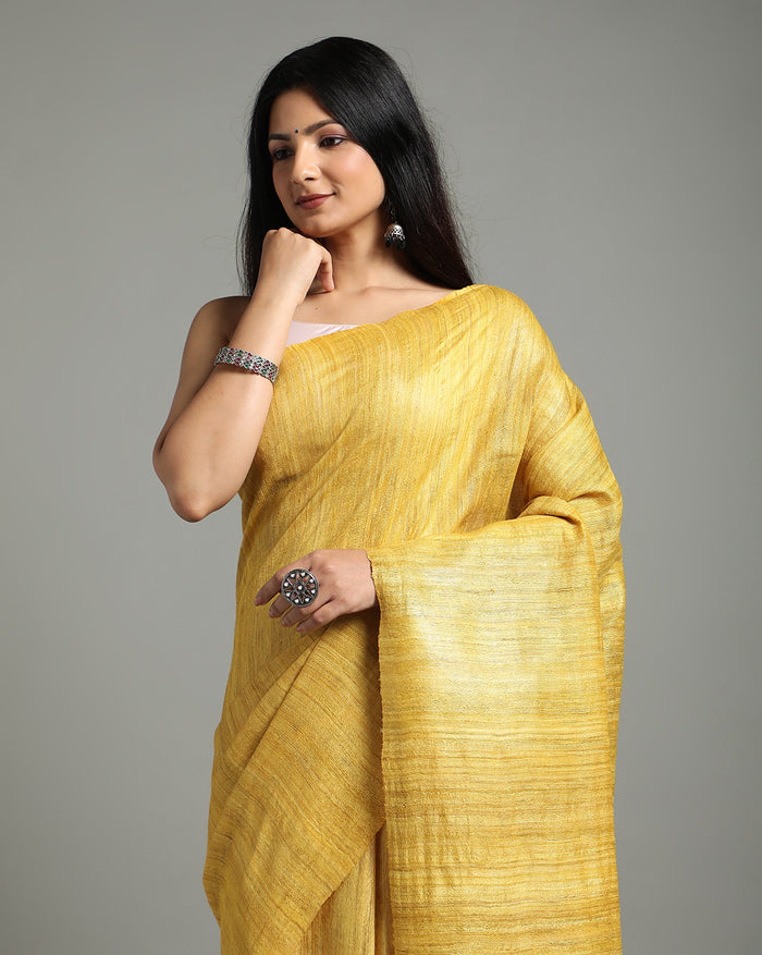 Silkmark Ghicha Tussar Captivating Mustard Saree