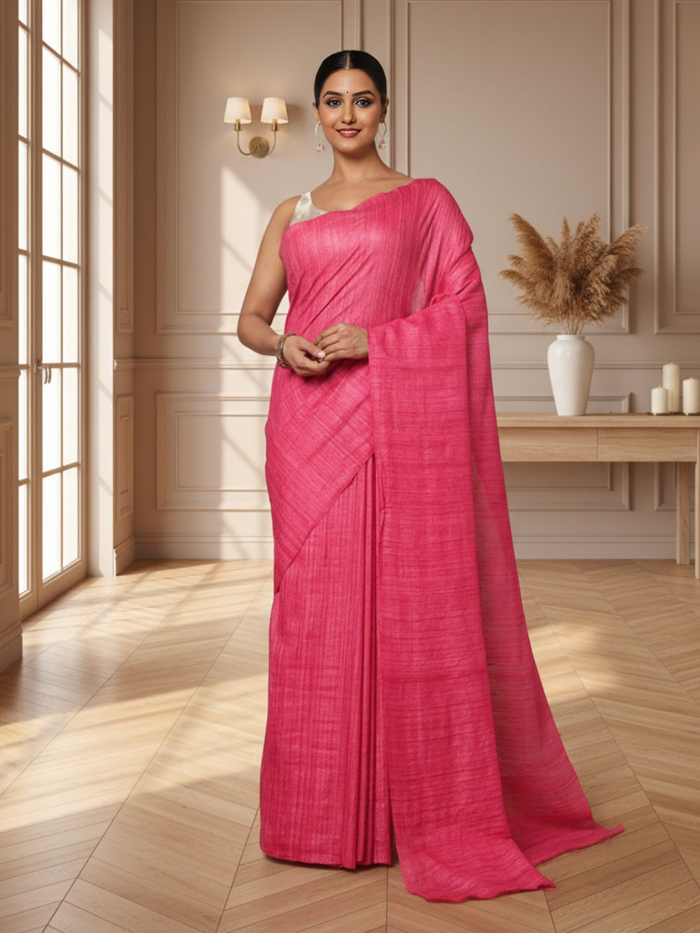 Silkmark Ghicha Tussar Eclipsing Pink Saree