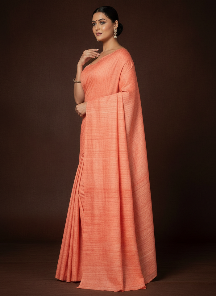 Silkmark Ghicha Tussar Enchanting Orange Saree