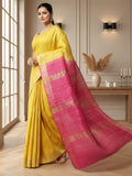 Silkmark Ghicha Tussar Harmonious Yellow & Purple Saree